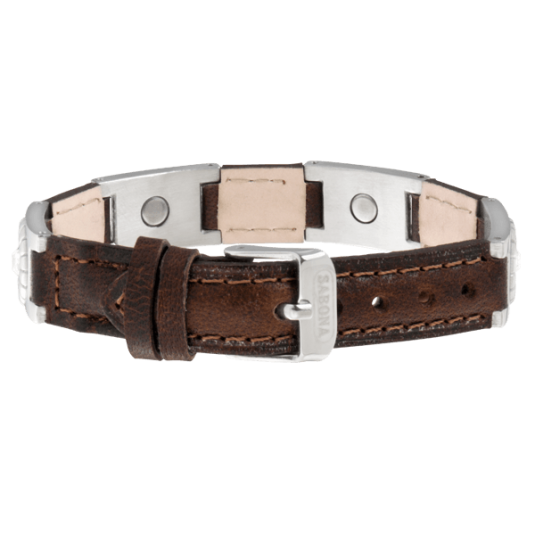 Brown Leather Gem Stainless Magnetic, back